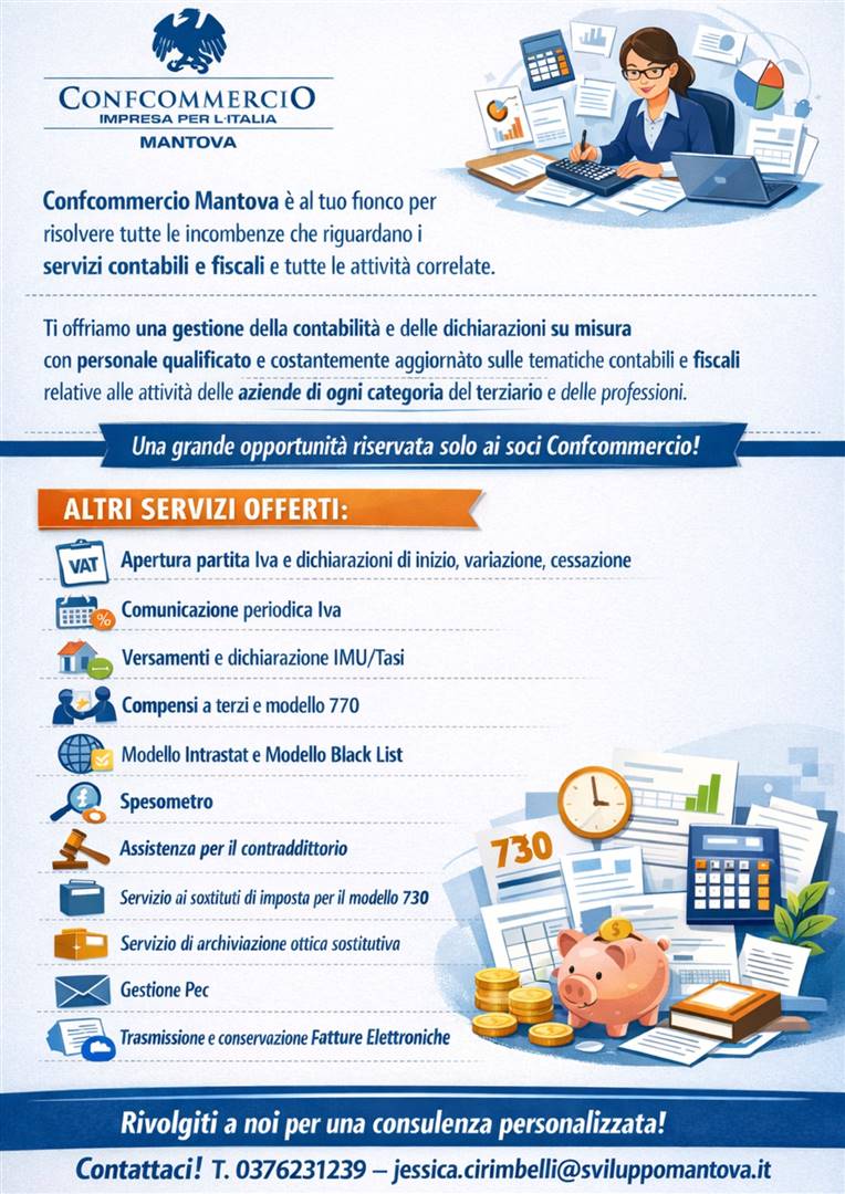 CONTABILITA' E FISCO, TUTTI I SERVIZI DI CONFCOMMERCIO MANTOVA 