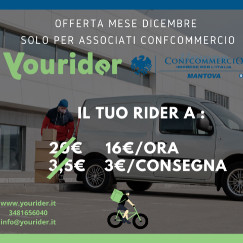 Delivery vantaggioso e green: nuova convenzione tra Confcommercio e Yourider. Promo sulle tariffe per tutto il mese di dicembre