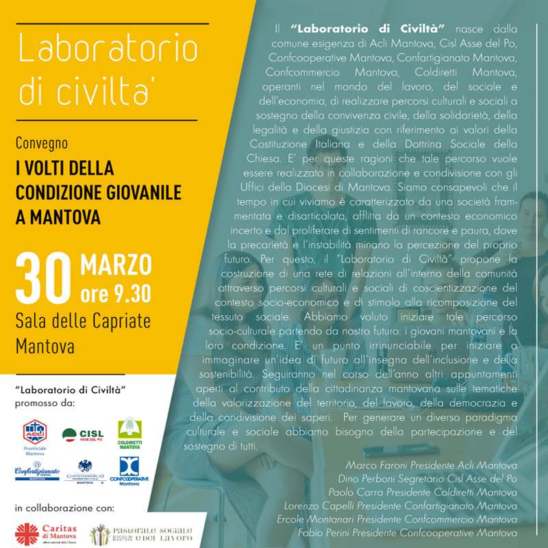 Sabato 30 marzo convegno sulla condizione giovanile a Mantova