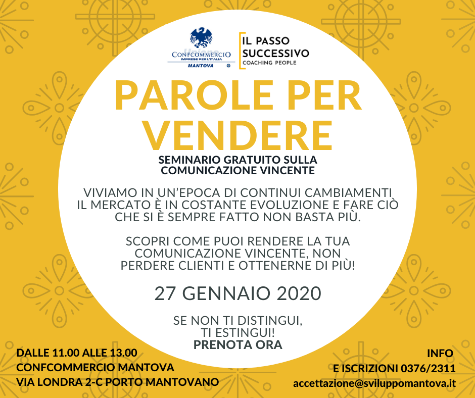 Parole per vendere: il 27 gennaio seminario gratuito sulla comunicazione  vincente, convenzioni associati Confcommercio