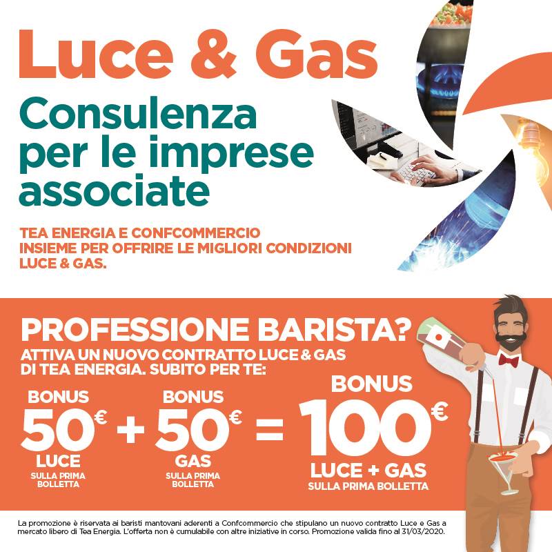 Ai bar associati a Confcommercio, luce e gas costano meno!