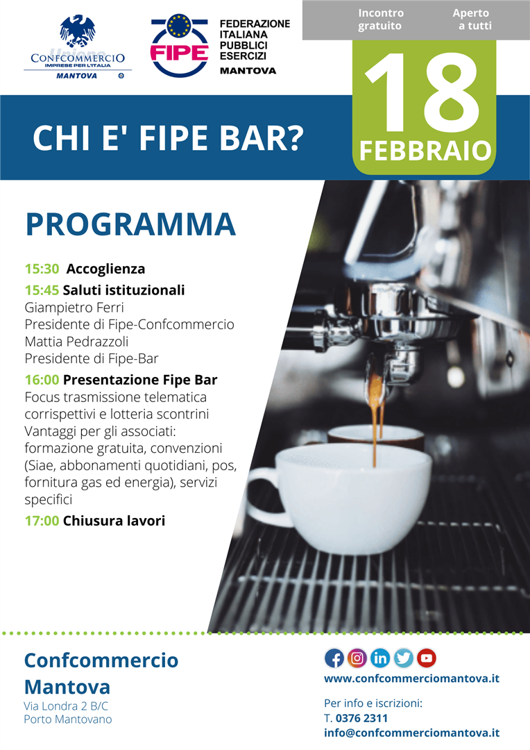 Chi è Fipe Bar? Incontro riservato ai baristi mantovani - Martedì 18 febbraio alle 15.30 