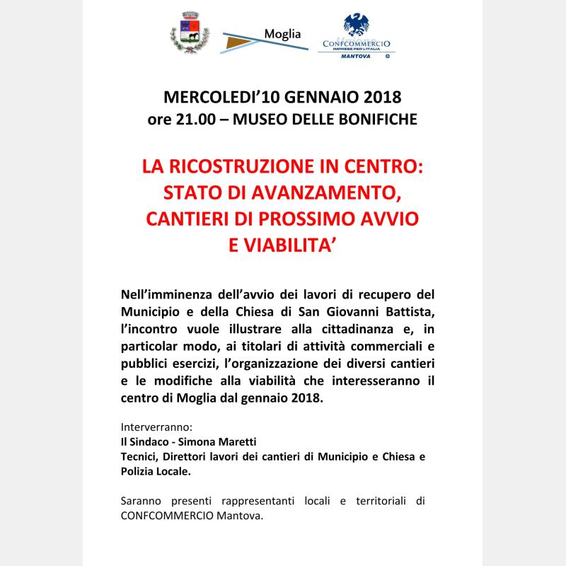 Moglia, mercoled&#236; 10 gennaio incontro pubblico sulla ricostruzione in centro