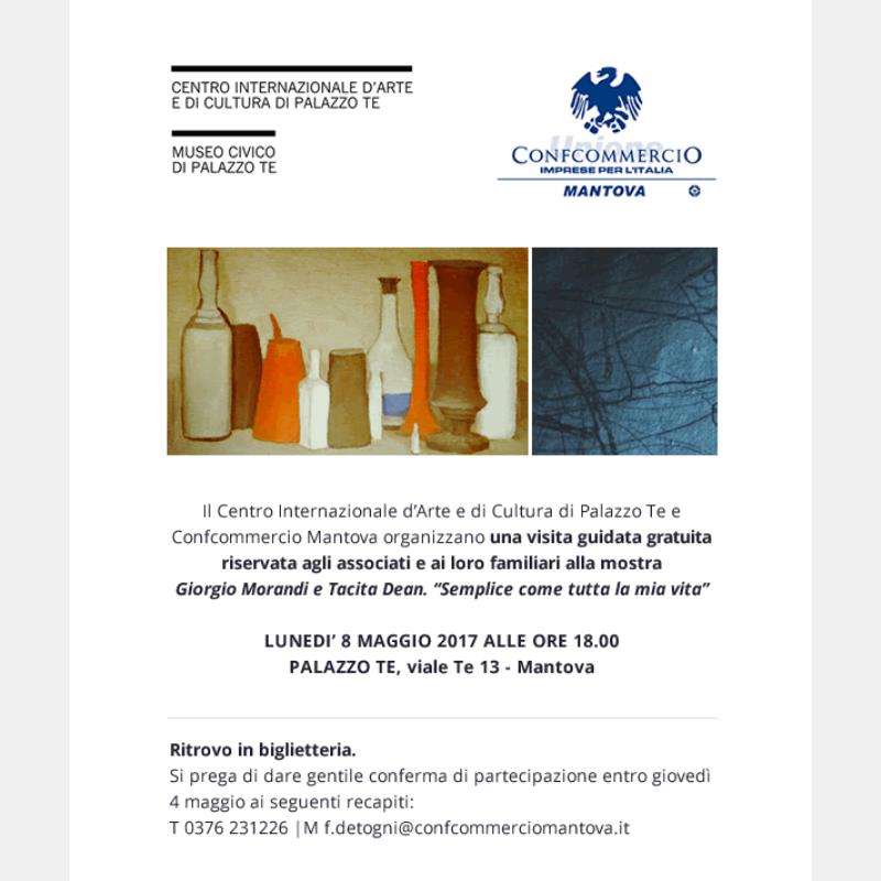 Visita guidata gratuita riservata ai Soci di Confcommercio Mantova alla mostra Giorgio Morandi e Tacita Dean. “Semplice come tutta la mia vita”  - Palazzo Te,  lunedì 8 maggio ore 18